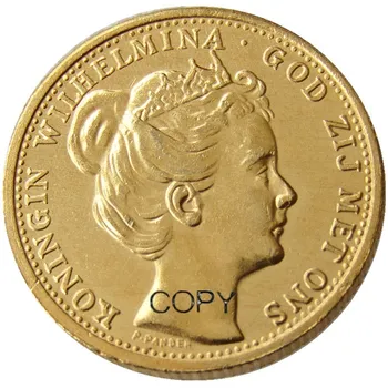 Нидерланды, Вильгельмина I, 10 гульденов, 1898 г. Позолоченная копия декоративной монеты