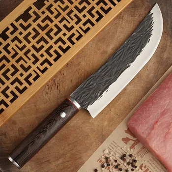 Превосходный профессиональный кухонный нож для нарезки мяса шеф-повара из кованой углеродистой стали ручной работы Традиционный охотничий нож для улицы
